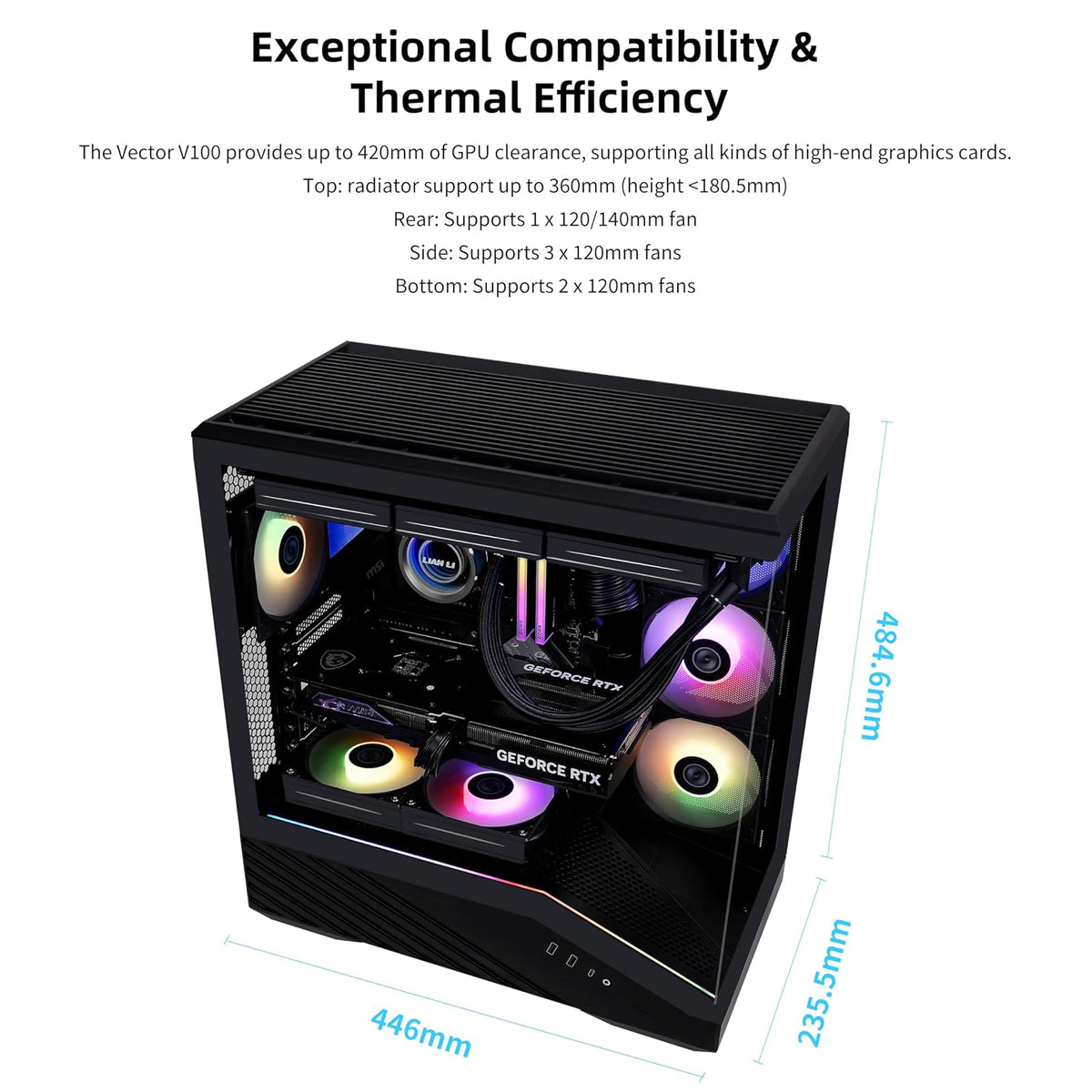 Lian LI Vector V100 Black – ARGB Full Tower ATX/mATX/ITX Case Pro Gaming Look