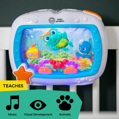 Baby Einstein Sea Dreams Soother - Juguete relajante con melodías y luces suaves para bebé, sonidos del océano, conciliador del sueño, incluye control remoto, fácil de sujetar a la cuna, a partir de 0 meses (Azul)