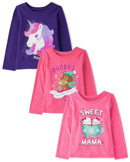 The Children's Place The Children's Place Camiseta de Manga Larga para bebés y niñas pequeñas, Paquete de 3 Camiseta para Bebé-Niñas