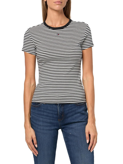 Tommy Jeans - Playera Acanalada para Mujer con Detalle Bordado de Bandera