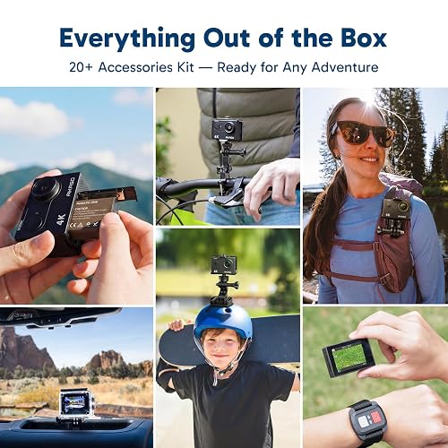 AKASO EK7000 Cámara Deportiva 4K WiFi 20MP Cámara de Acción, Negro | Camara Acuatica Sumergible con 170° Gran Ángulo, HD, 2 baterías, Kit de Accesorios, para Deportes al aire libre/a diario