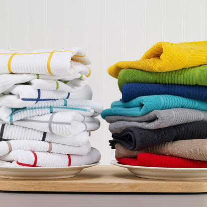 T-Fal Textiles - Juego de 2 Toallas de Cocina sólidas y a Cuadros, 2 Unidades, limón, 2 Unidades