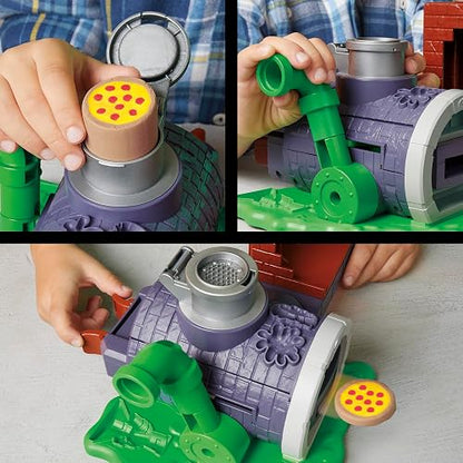 Play-Doh Hasbro Tortugas Ninjas Horno Lanzapizzas - Kit de Manualidades con 1 Figura, Horno para Pizza, Accesorios y 4 Latas niños y niñas a Partir de 4 años