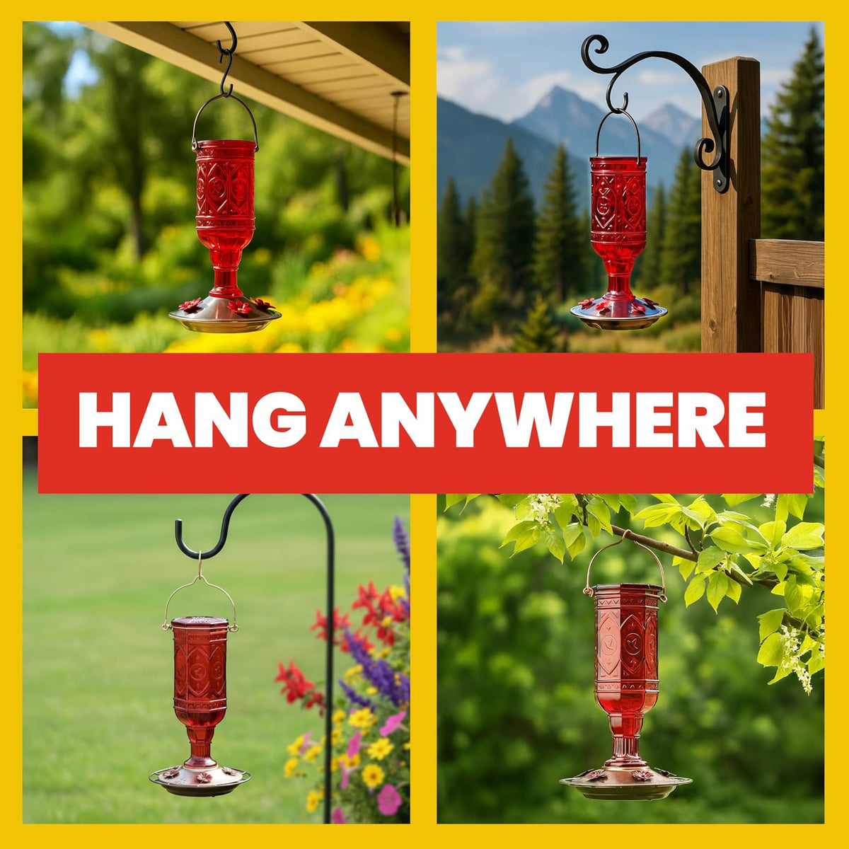 More Birds 76IN Ounce Nectar Capacity Hummingbird Feeder Vintage Red Antique Glass Bottle, 23-Oun, 23 oz