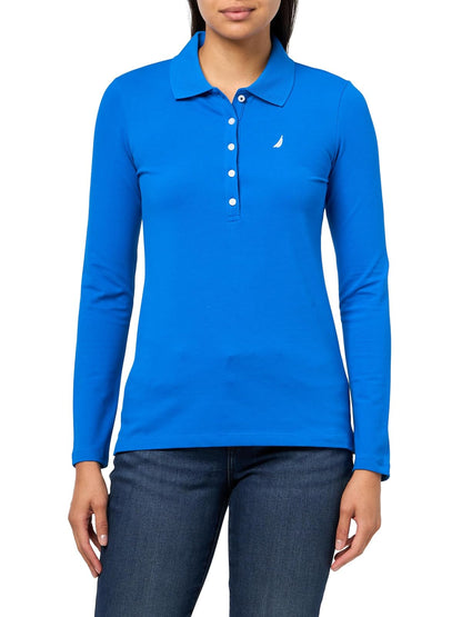 Nautica Polo de Manga Larga para Mujer - XL - Cerulean
