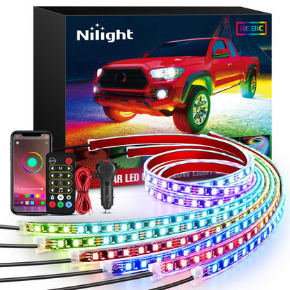 Nilight - Tira de luces de neón para automóvil, 300 LED, multicolor RGB-IC, función activa, modo de música con control de aplicación y control remoto, tira de luz debajo del cuerpo