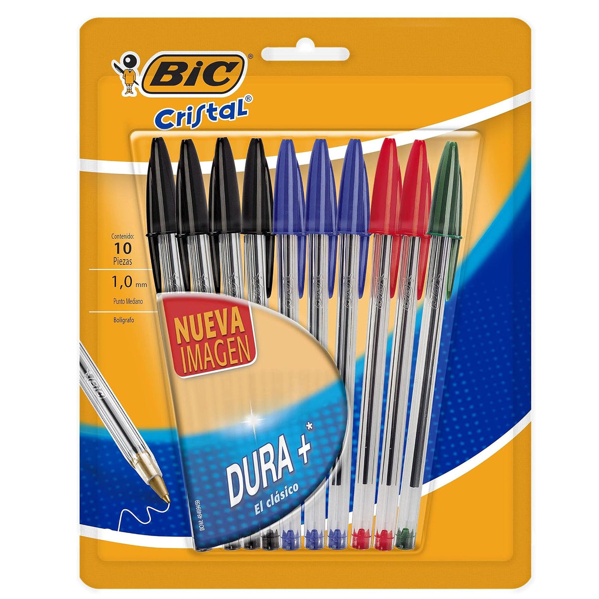 AZOR 301.8396CS Magistral Grip Punta de Bala, Marcador para pizarrón blanco + BIC, Bolígrafo de Punto Mediano, Pluma Clásica, Cristal Dura +, Surtido de 4 Colores, 10 piezas