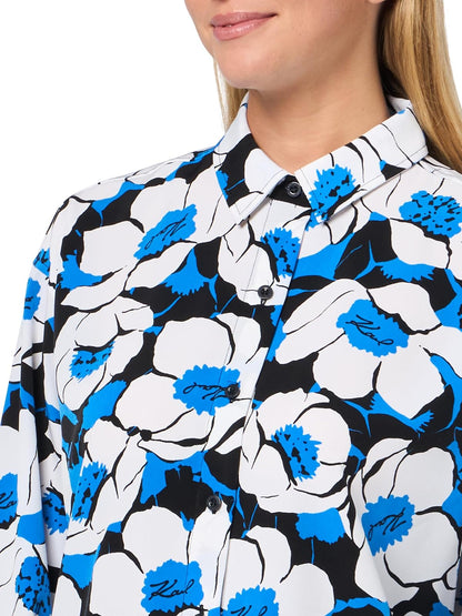 Karl Lagerfeld - Blusa Floral de Manga Larga para Mujer, Azul (French Blue Combo)