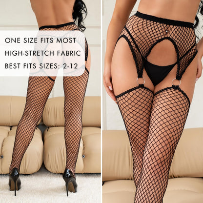 Leg Avenue Women's Fishnet Stockings with Attached Garter Belt