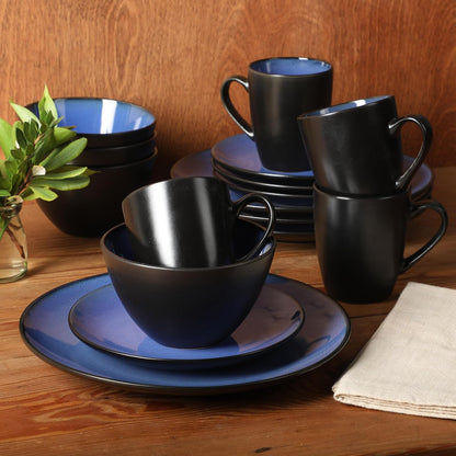 Gibson Home Soho - Vajilla redonda de cerámica reactiva, 16 piezas, Azul, 1
