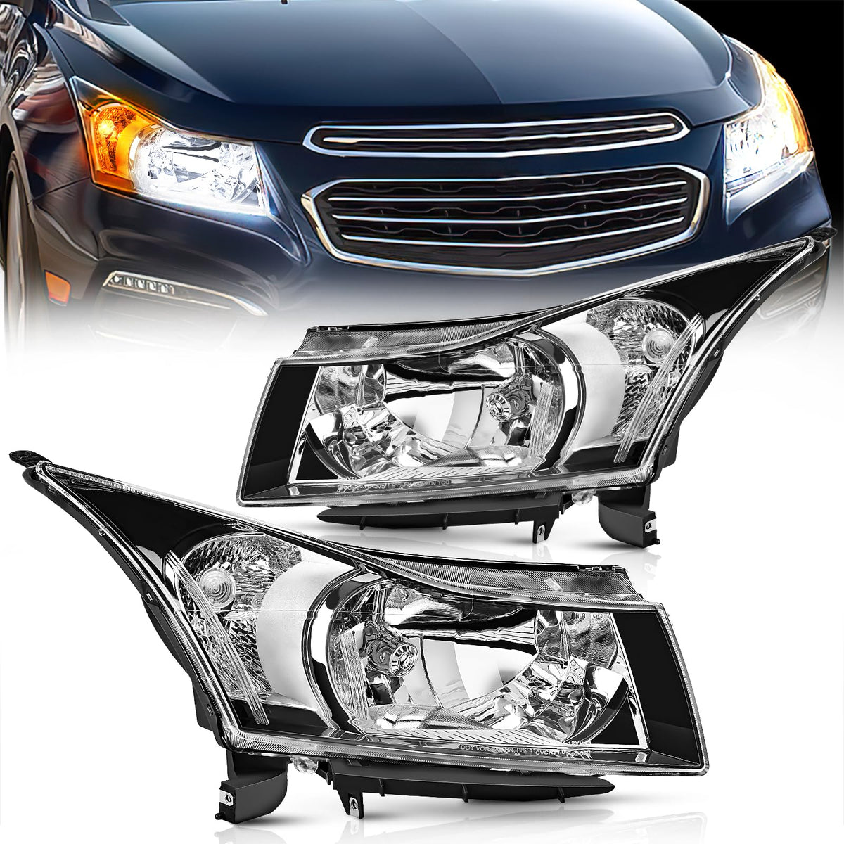 Nilight NA651 Conjunto de Faros Delanteros para Chevy Cruze 2011-2016, Carcasa Cromada, Reflector Transparente