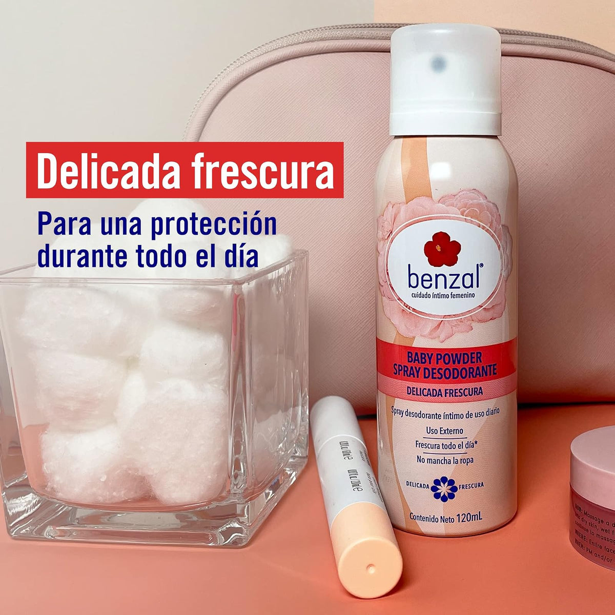 Benzal Spray Íntimo 4 Pack Odor-Block Manzanilla Piel Sensible Baby Power, 120ml c/u
