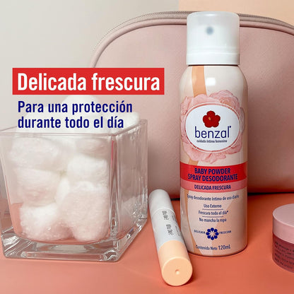Benzal Spray Íntimo 4 Pack Odor-Block Manzanilla Piel Sensible Baby Power, 120ml c/u
