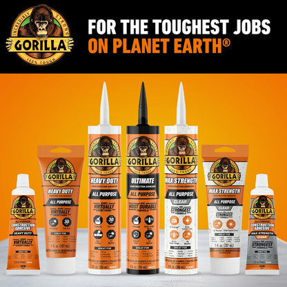 Gorilla Max Strength - calcomanía de construcción, pegamento transparente, cartucho de 9 onzas (paquete de 2) - Relleno de huecos e impermeable