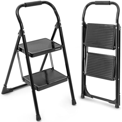 SereneLife Escalera Plegable de Acero de 2 Peldaños Anchos Antiderrapantes con Pasamanos, Capacidad de 150 kg, Ideal para Limpieza, Decoración y Tareas del Hogar - 2