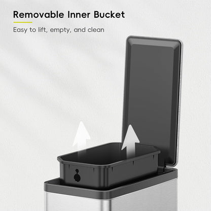 EKO - cubeta de basura pequeño delgado para baño con tapa, cubeta de basura de cocina de acero inoxidable con cubeta interior extraíble, paquete de 2 cubos de basura de 6 litros/1.6 galones