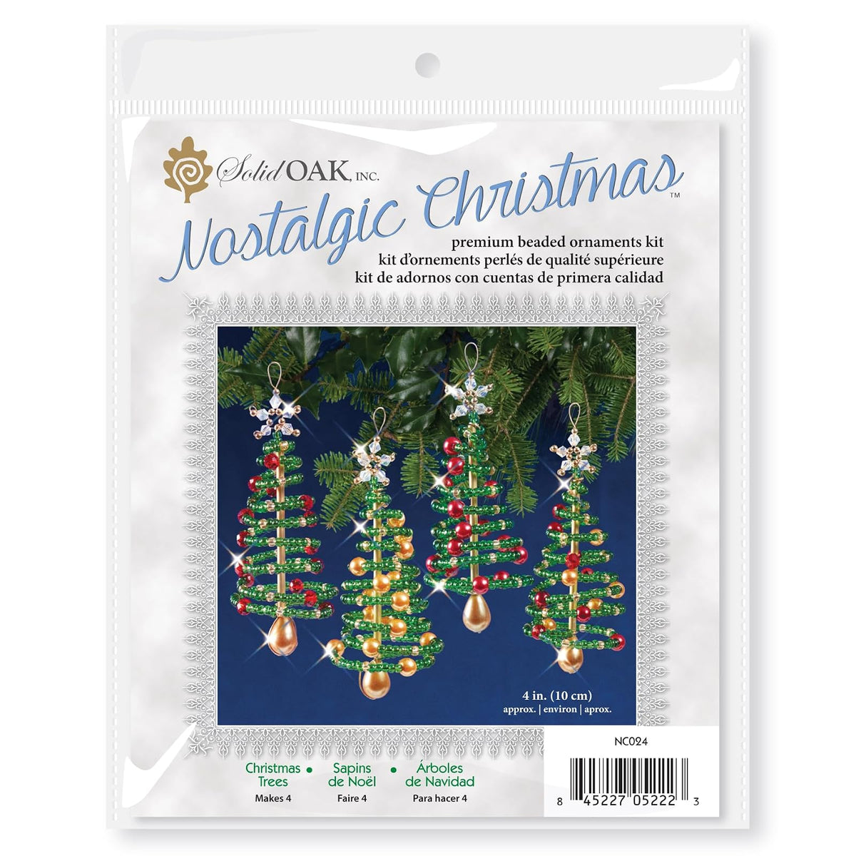 Solid Oak Beaded Ornament Kit, Christmas Tree Makes 4
