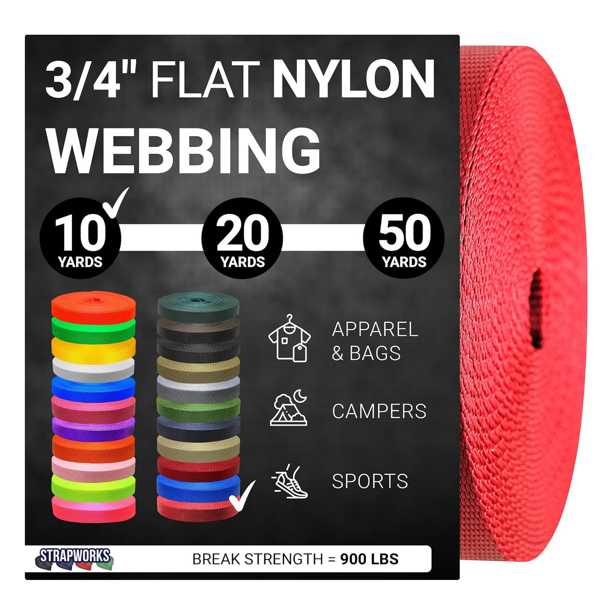Strapworks Correa de Nylon Plana para Manualidades y Correas - 3 - 4" x 10 yard - Luz roja