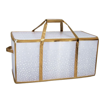 Simplify Organizador de 128 Unidades de Almacenamiento de Adornos de Navidad | Dimensiones: 26.5 x 13.5 Pulgadas, Dorado, Asas fáciles de Llevar, organización navideña, Cierre de Cierre, Capacidad