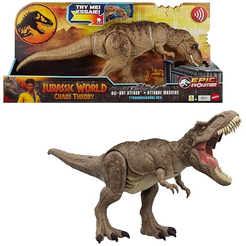 Mattel Jurassic World T. Rex - Juguete de Dinosaurio con Sonido y Movimiento, Figura de acción de tiranosaurio Rex de Ataque Completo con Ataque de alboroto y Juego Digital