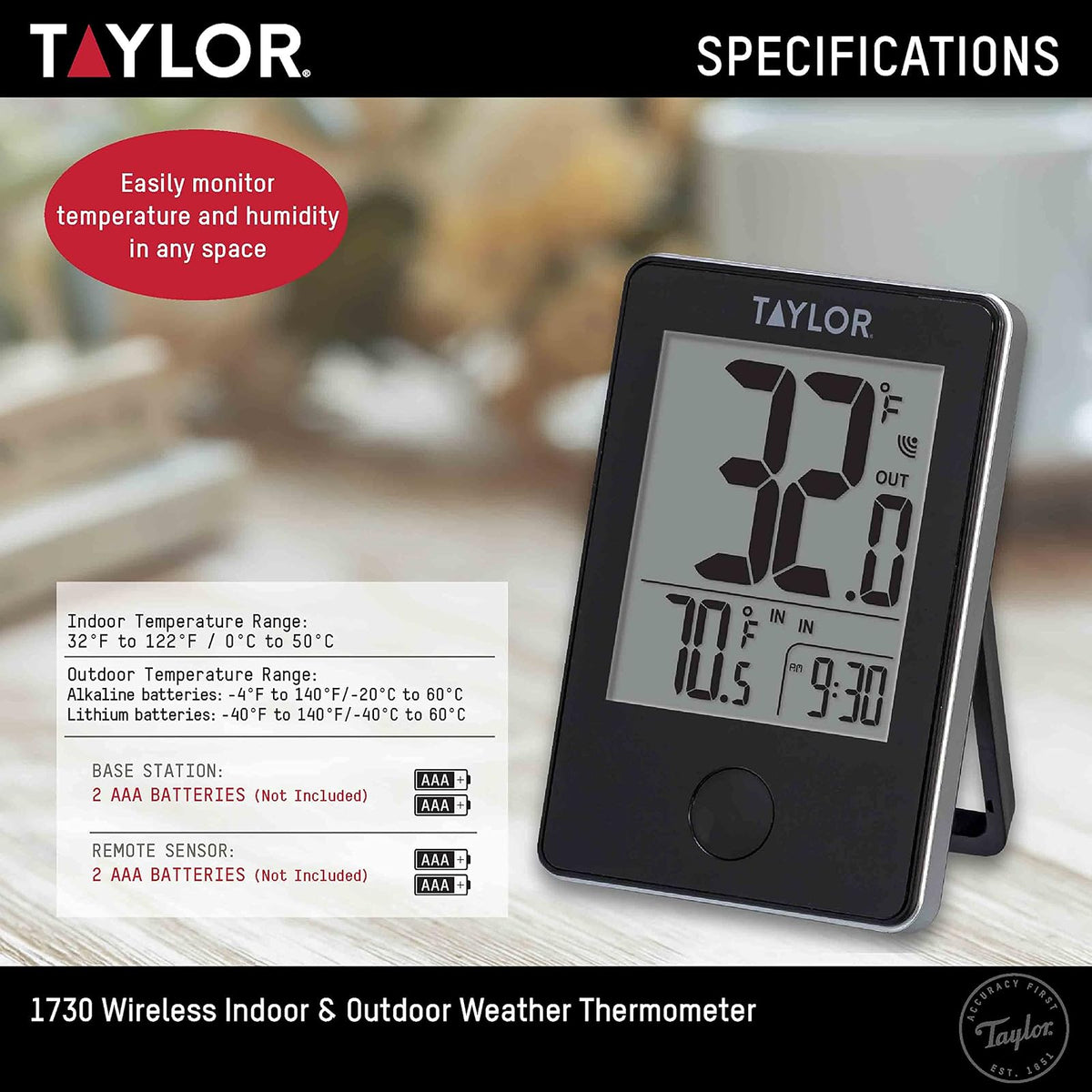 Taylor Precision Products Termómetro digital inalámbrico para interiores y exteriores