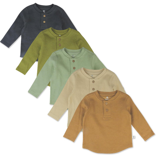 HonestBaby Paquete de 5 Camisetas Waffle Henley Camisa Henley para Niños