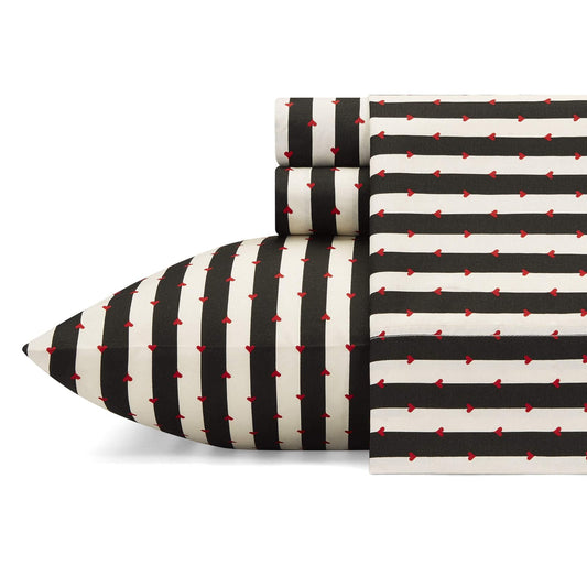 Betsey Johnson Wonderland Stripe Sheet Set, Full, Black | Fundas de almohada a juego incluidas, sensación suave y suave, resistente a las manchas y a las arrugas