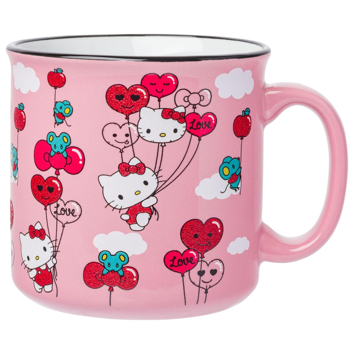 Silver Buffalo Care Bears Taza de Sopa de Cerámica 24oz - Globos de corazón Hello Kitty Love is in the Air