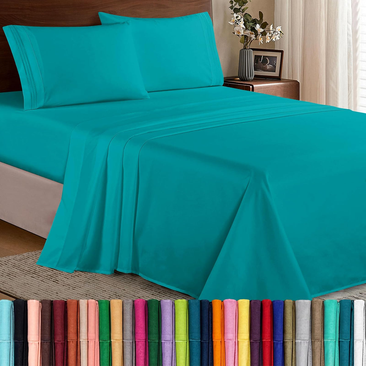 Elegant Comfort Juego de Sábanas de Microfibra Bolsillo Profundo - Twin - Twin XL - Turquesa