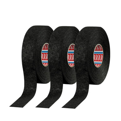 tesa 51608 - Cinta de arnés de alambre automatizada de vellón PET de alto rendimiento, color negro, 19 mm x 25 m, 3 rollos