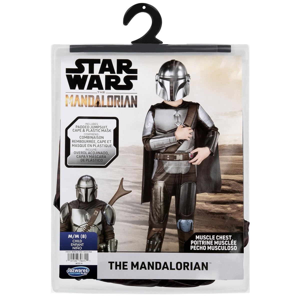 Star Wars The Mandalorian Official Youth Costume - Premium Quality Padded Jumpsuit with Plastic Mask and Detachable Cape