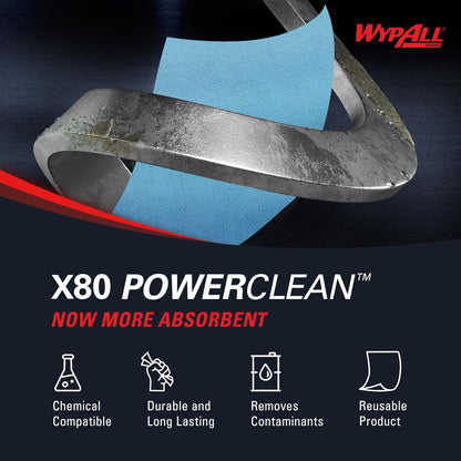 WypAll Power Clean X80 Paños Resistentes 41043 | Azul, 475 hojas/rollo, 1 rollo/estuche, 12.4 x 12.2 pulgadas