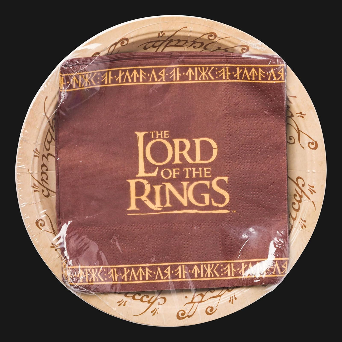Silver Buffalo The Lord of the Rings Elvish Script - Paquete de 32 platos y servilletas de papel desechables