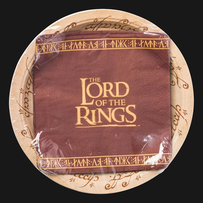 Silver Buffalo The Lord of the Rings Elvish Script - Paquete de 32 platos y servilletas de papel desechables