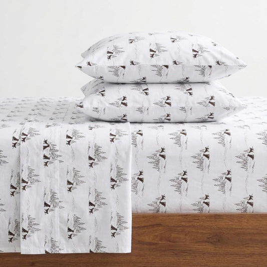 Eddie Bauer - Juego de sábanas de Franela de algodón, cepilladas para Mayor suavidad, decoración acogedora del hogar (Perros Amigos Blancos, Queen)