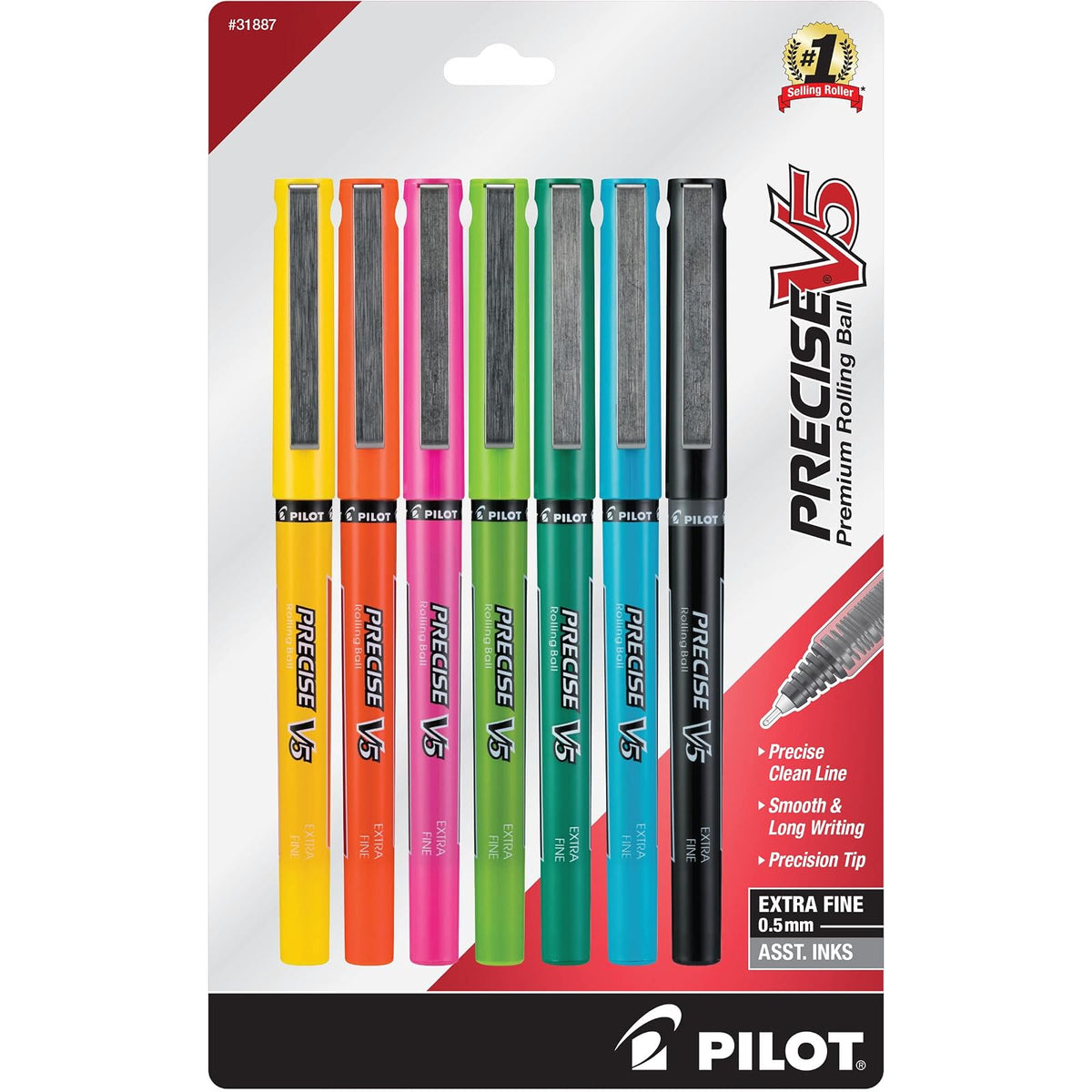 Pilot Precise V5 Bolígrafo de Tinta Líquida Punta Extrafina - 7 Count (Pack of 1) - Colores Variados