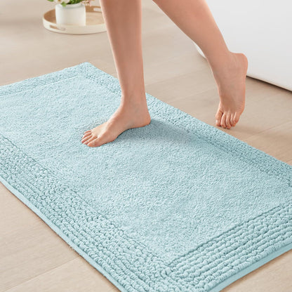 Madison Park Splendor Alfombra de baño reversible 100% algodón, 3000 g/m², lujosa alfombra de baño de felpa de pelo medio, absorbente, de secado rápido, decoración de cuarto de ducha, 24 x 44 pulgadas - 2' x 1'5" (Rectangular) - Azul