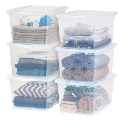 IRIS USA 6 Contenedores de 58 Qt con Tapa, Transparentes, Apilables | Ideal para mudanzas, cobijas, ropa y garaje. Diseño transparente y anidable para encontrar todo fácilmente.