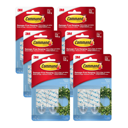 Command ganchos, tamaño mediano, transparente, 2 ganchos, Paquete de 6, Claro, 12 ganchos, Transparente