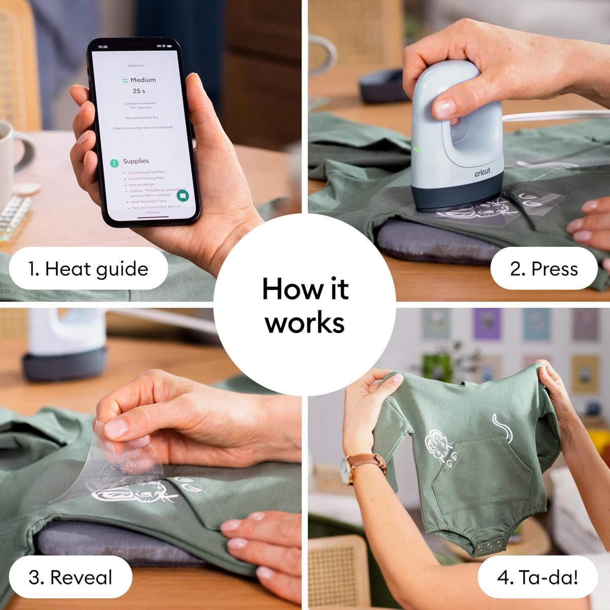 Cricut EasyPress Mini LT - Verde menta - Mini prensa de calor para presionar zapatos, ropa de bebé, camisetas y más, fácil de usar con un solo ajuste, punta de precisión, mini plancha compacta y