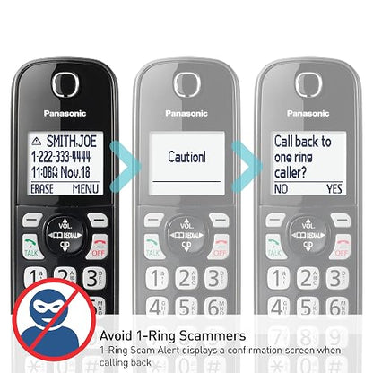 Teléfono inalámbrico Panasonic con contestador automático, Bloqueo de Llamadas avanzado, identificador de Llamadas bilingüe y Pantalla de Alto Contraste fácil de Leer, Sistema Ampliable con 3 auricul