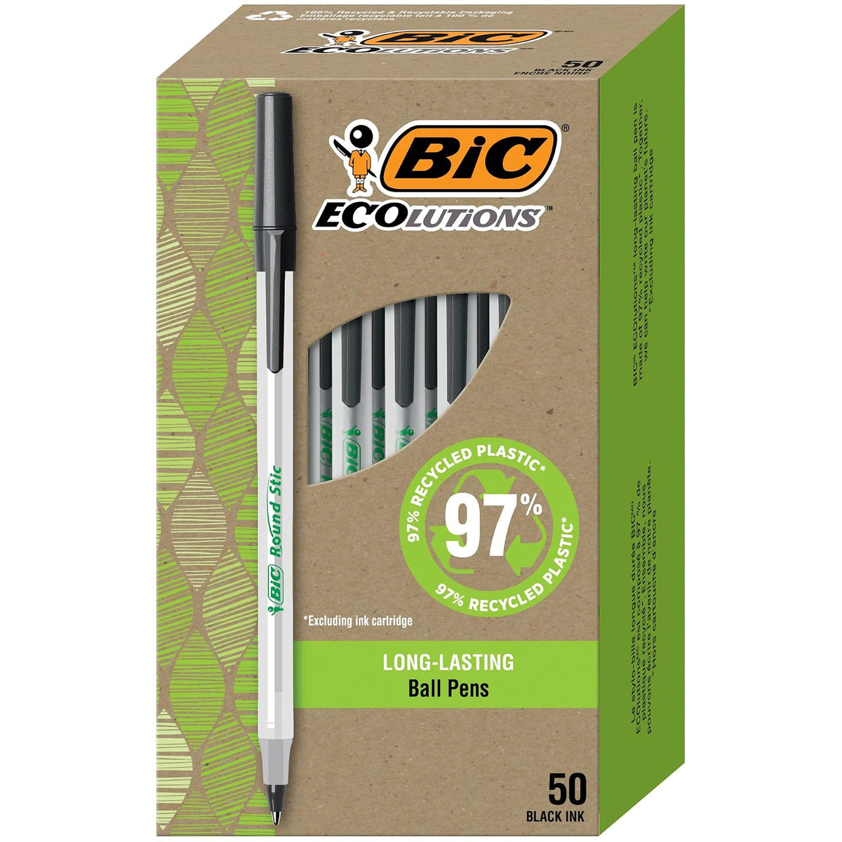 BIC vidrio Xtra Smooth - Bolígrafo de punta redonda (1,0 mm, caja de 24 unidades), color negro, Negro, 50 unidades