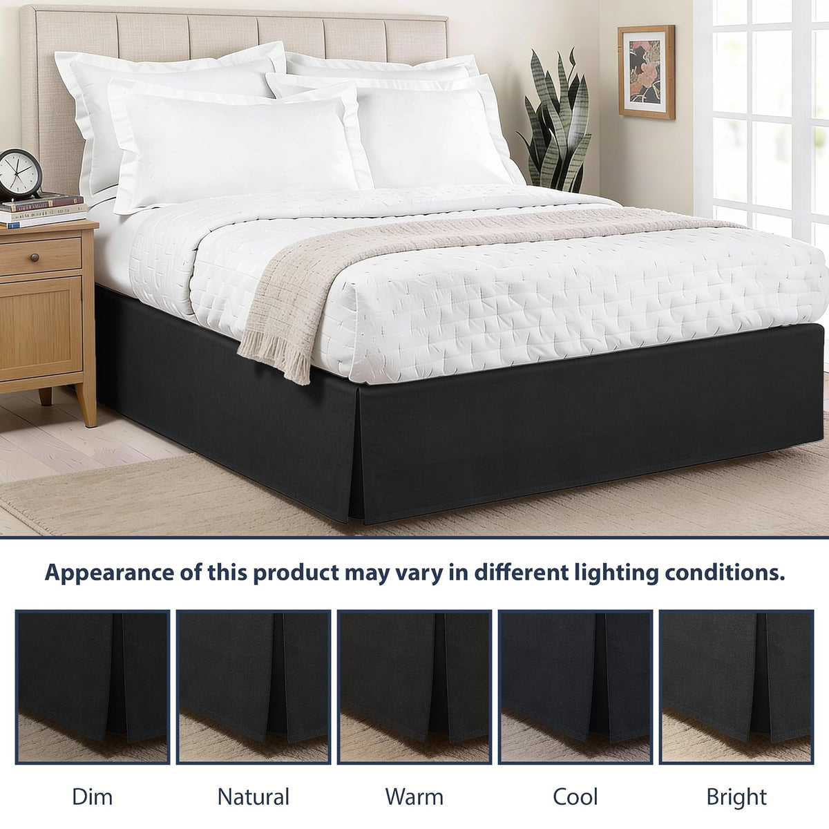 Lux Hotel FRE23614BLAC03 Falda para Cama de Microfibra Básica de 35.56 cm, queen, negro