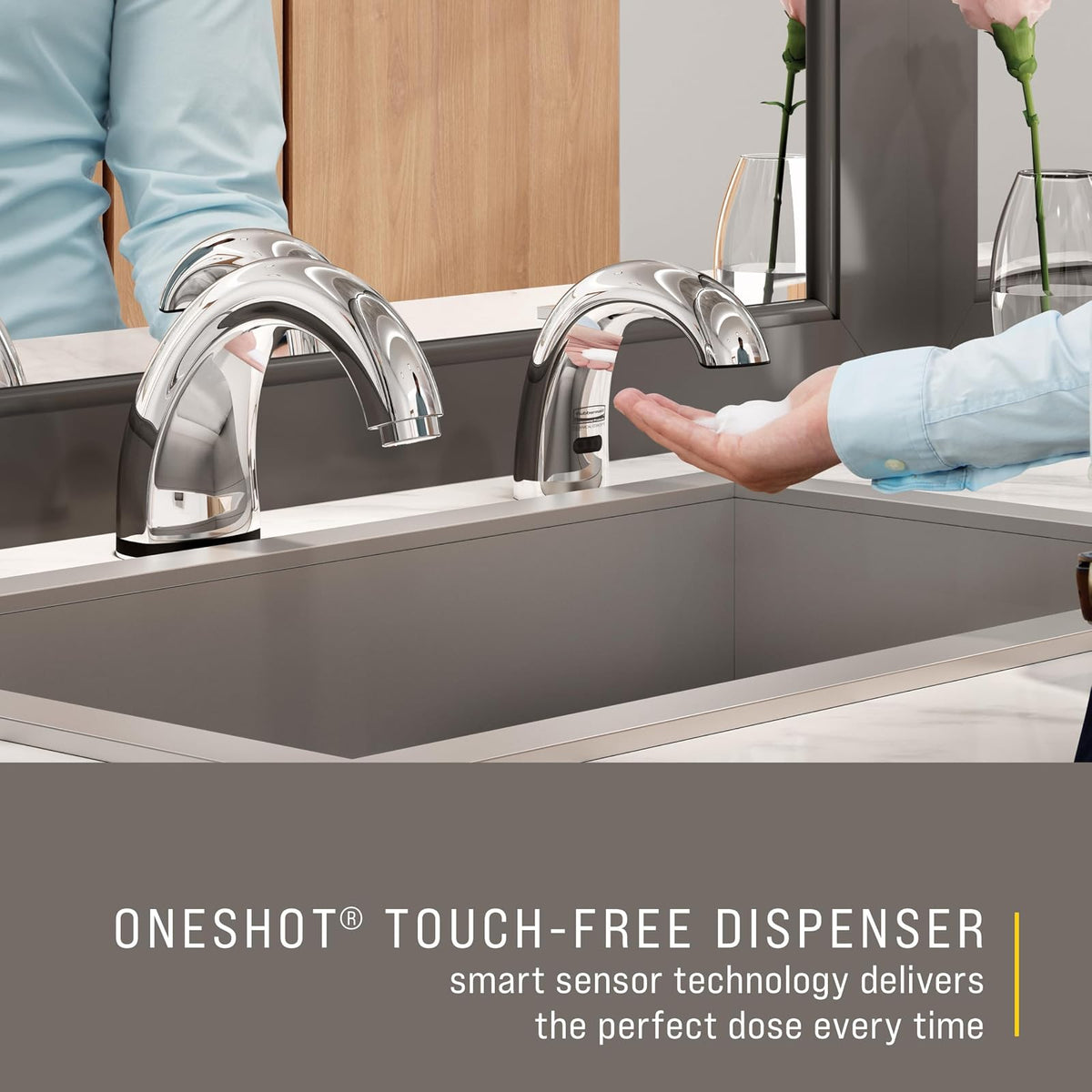 Rubbermaid Commercial one-shot touch-free automático dispensador de jabón de espuma, perfil bajo, cromo, fg750339