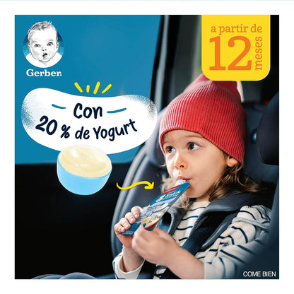 Gerber Snack Para Bebé Pouch, Etapa 4, Mora Azul, Plátano, Manzana y Yogurt, Caja con 12 Pouches de 95 g c/u