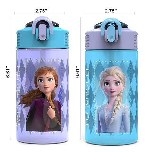 Zak Designs Disney Cover case Rosa, Frozen - Juego de 2 botellas de agua de plástico, Set de 2 piezas, 1
