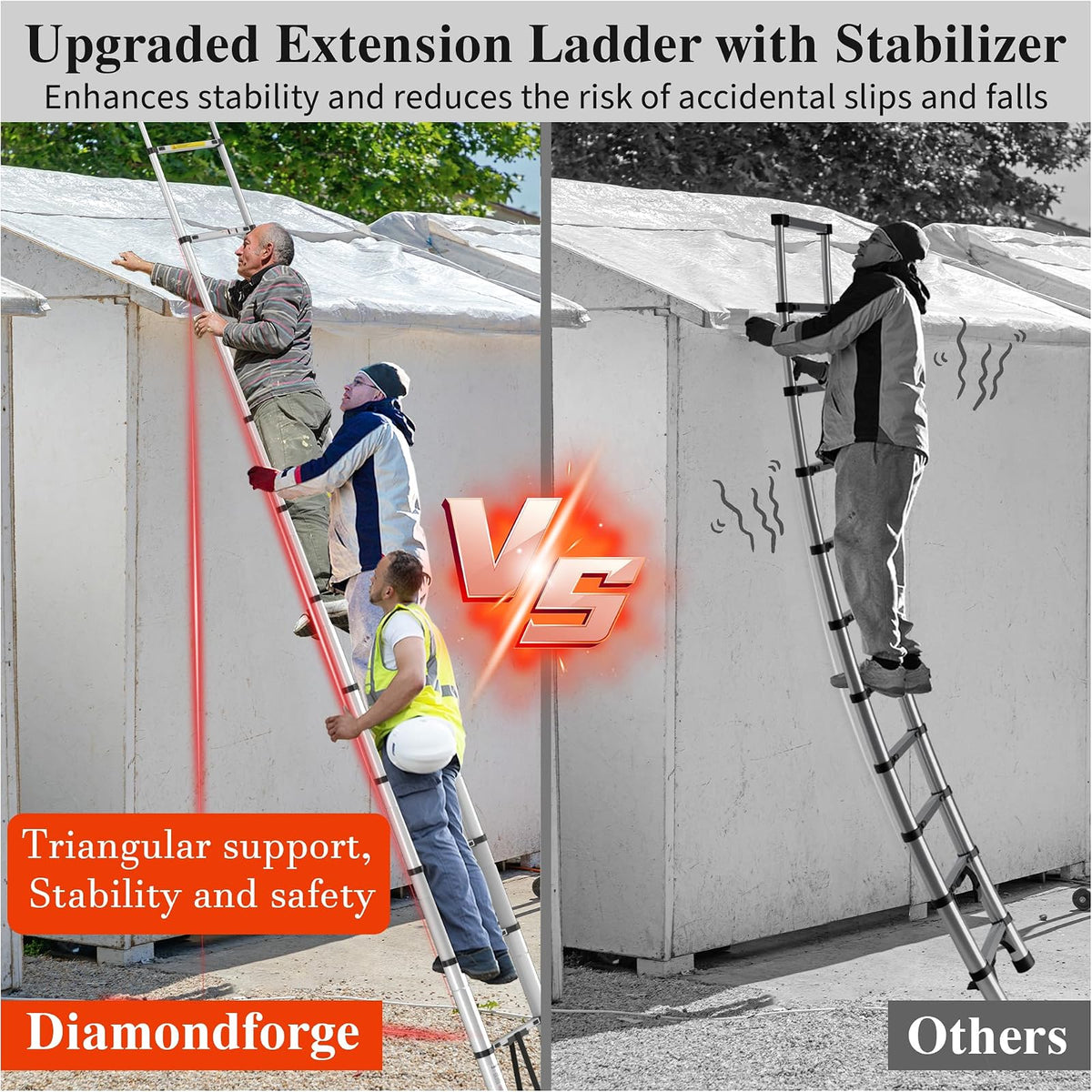 Extensión telescópica telescópica plegable – Telescopio de 16.5 pies Rv plegable extensible alto compacto escaleras de aluminio – para casa techo remolques de viaje ajustable – capacidad de 350 libras