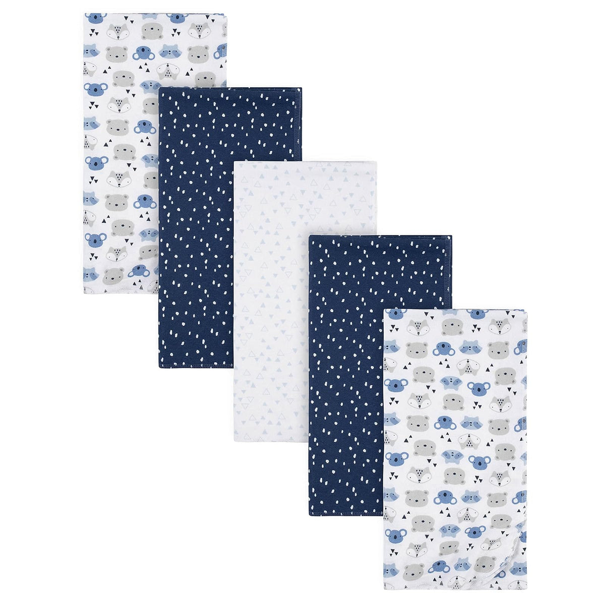 Gerber Manta de Franela de Algodón para Bebé, Blanco Woodland, 5 Piezas - Manta para bebé recién nacido, 100% franela de algodón para niños y niñas - Critters Blue - Paquete-de-5