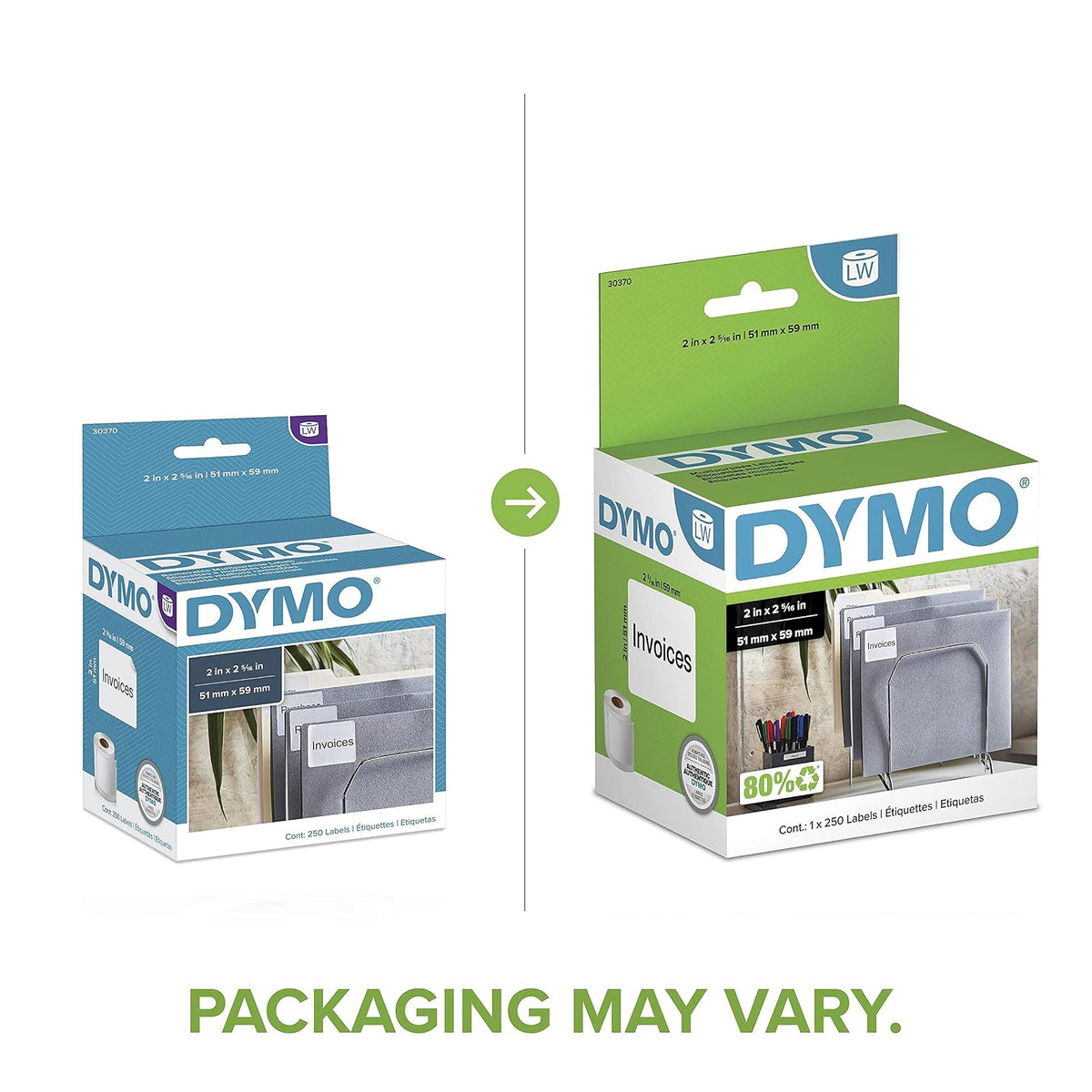 DYMO LW Multi-Purpose Labels for LabelWriter Label Printers, White, 2'' x 2-5/16'', 1 roll of 250 (30370)