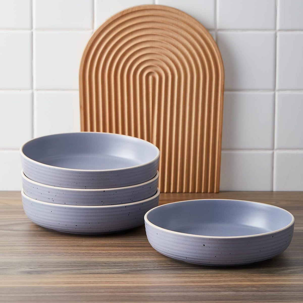 Stone Lain Lauren - Juego de platos y cuencos rústicos, vajilla, servicio para 4, gris claro moteado, apto para lavaplatos y microondas, 16 piezas